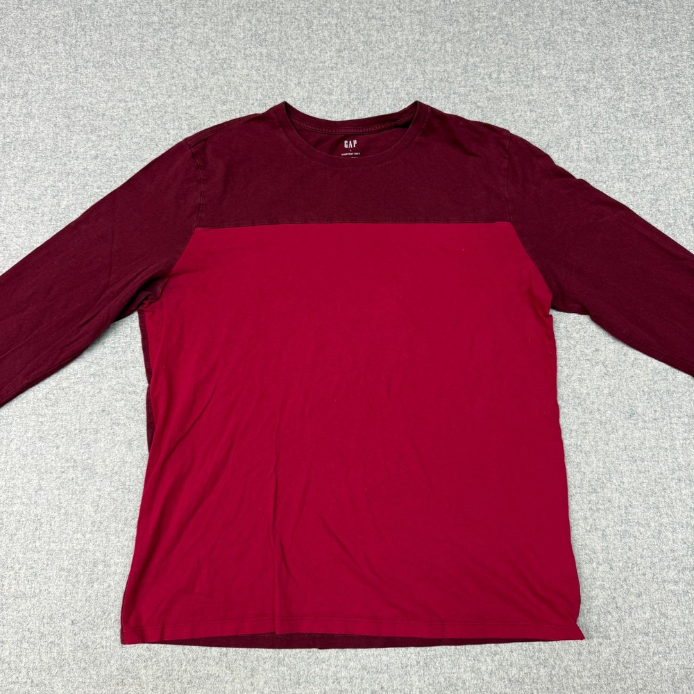 Gap Long Sleeve T-Shirt Large Red Everyday Soft Cotton Colorblock Crewneck